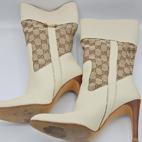 Gucci Cream and Brown Heeled Boots - Picture 8 of 17